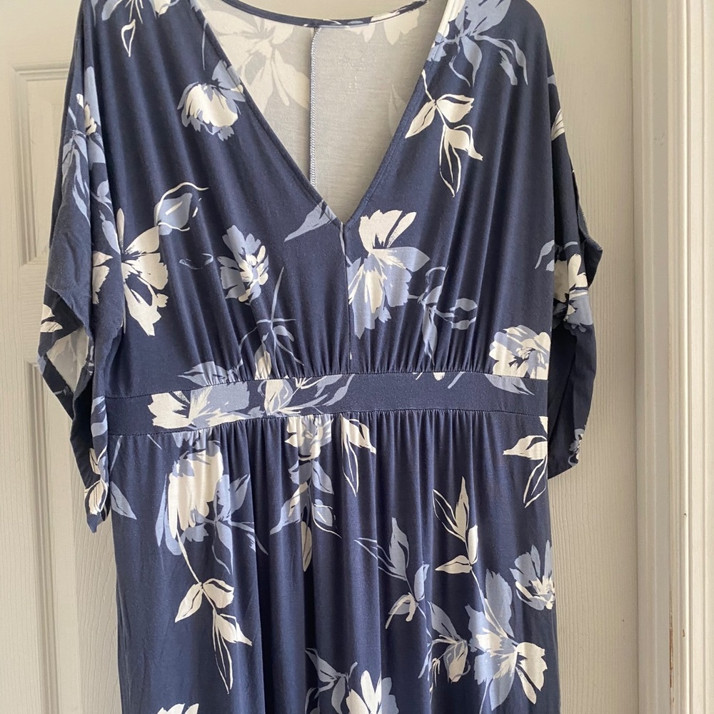 Floral maxi dress, blue and cream florals